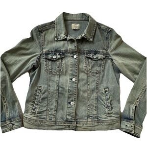 VTG Mango Jeans Faded Gray Denim Jacket Classic Trucker Distressed Boho Casual-S